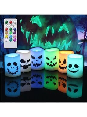Halloween Flameless LED Candles Color Changing Votive Remote Timer Home Decor